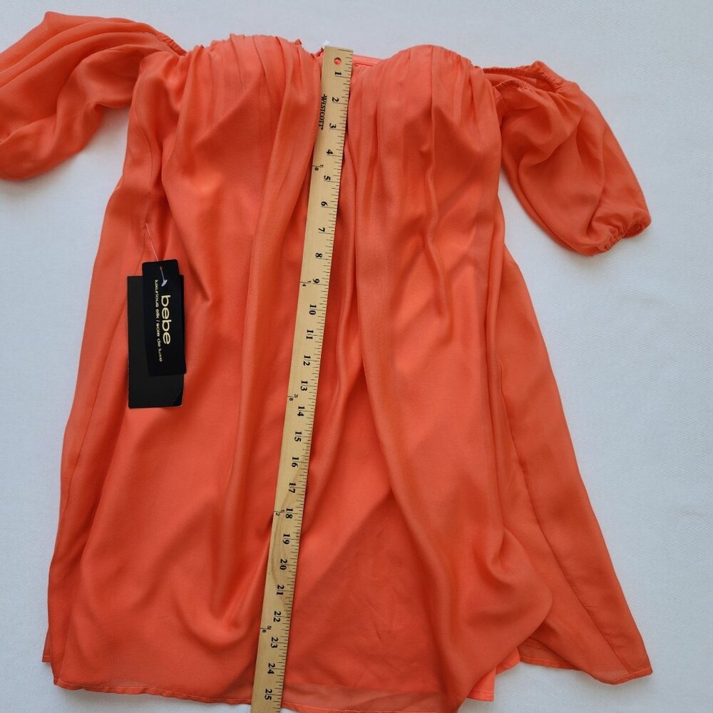 New Bebe Off Shoulder Silk Chiffon Dress Coral Orange Summer Party Taylor Swift - Picture 10 of 10